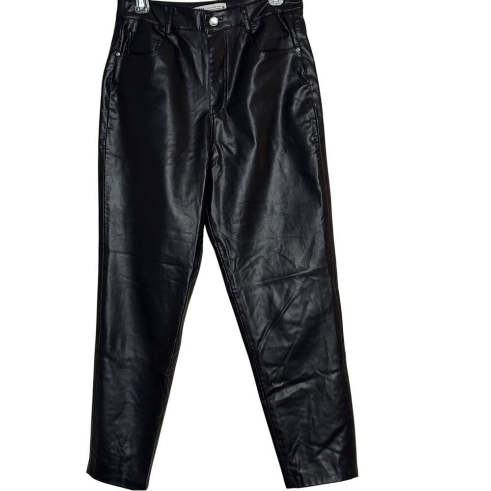 Zara Faux Leather Mom Fit Trouser Pants Black Size 6